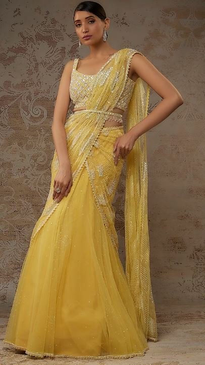 Yellow Lehenga Saree : शादी के फंक्शन में पहनें के लिए बेस्ट है ये येलो साड़ियां, देखें डिजाइन