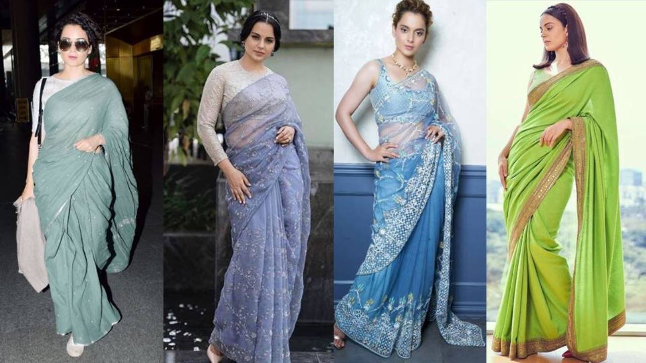 Kangana Ranaut Saree Look : बॉलीवुड फैशन क्वीन कंगना रनौत साड़ी में भी लगती है बेहद कमाल